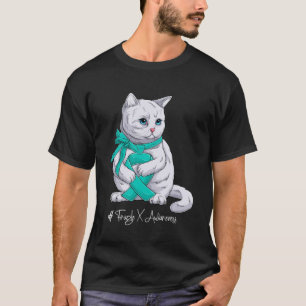 Fragile X Awareness Month Teal Ribbon Cat T-Shirt
