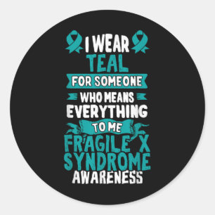Fragile X Syndrome T Shirt Teal Awareness Ribbon Classic Round Sticker