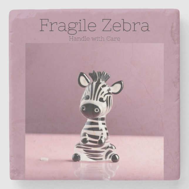 Fragile Zebra: Handle with Care Stone Coaster (Front)