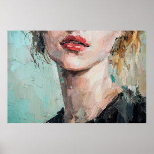 Fragment of art painting. Portrait of a girl with  Poster