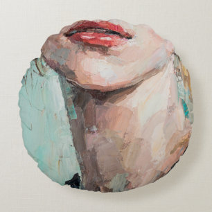 Fragment of art painting. Portrait of a girl with  Round Cushion