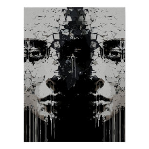 Fragmented Face: Dark Abstract Expression Poster