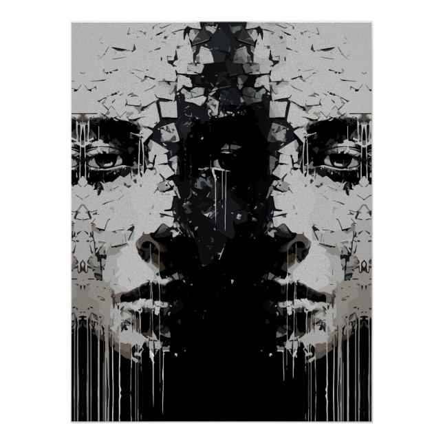 Fragmented Face: Dark Abstract Expression Poster (Front)