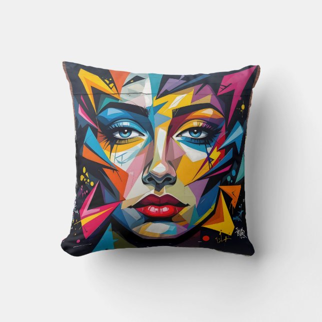 Fragments Of Identity – Abstract Portrait Throw Cushion (Front)