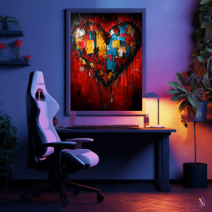 Fragments of Love Contemporary Expressionist Heart Poster
