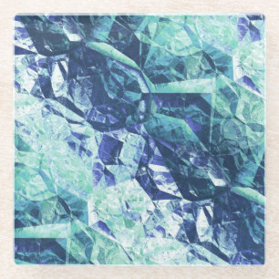 fragments of memories - cobalt blue and mint teal glass coaster