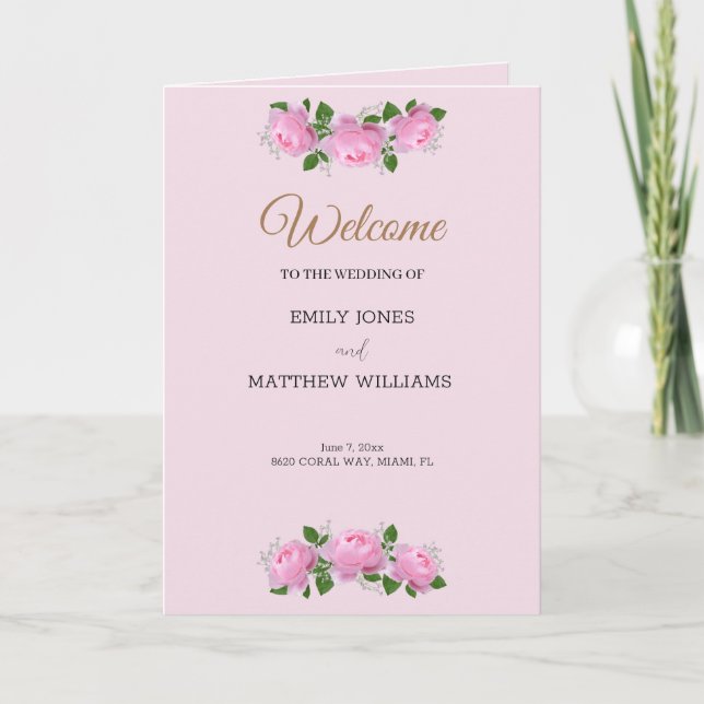 Fragrant Pink Roses, Wedding Booklet Programme (Front)