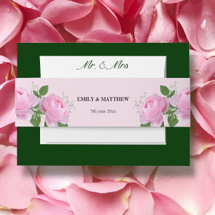 Fragrant Pink Roses Wedding Invitation Belly Band