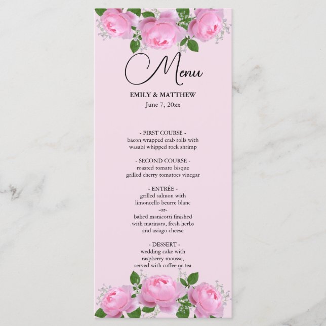 Fragrant Pink Roses, Wedding  Menu (Front)