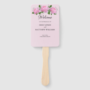 Fragrant Pink Roses, Wedding Program  Hand Fan
