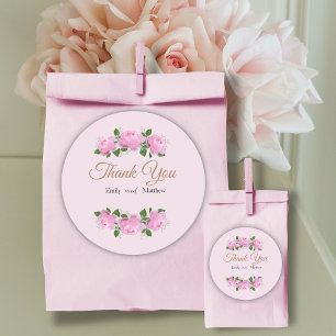 Fragrant Pink Roses, Wedding Thank you,  Classic Round Sticker