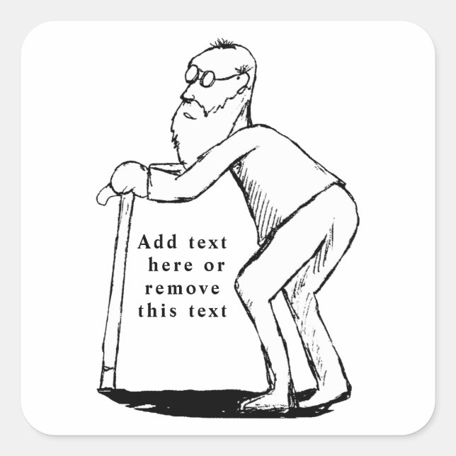 Frail Old Man With Cane Sketch Square Sticker (Front)
