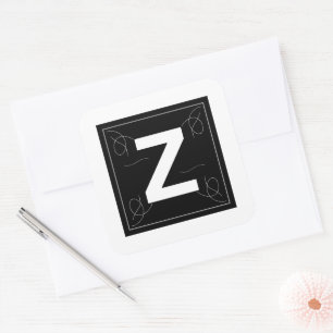 Frame and Flourish Monogram Letter Z on White Square Sticker