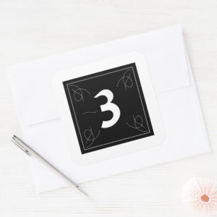 Frame and Flourish Monogram Number 3 on White Square Sticker