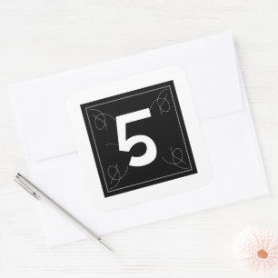 Frame and Flourish Monogram Number 5 on White Square Sticker