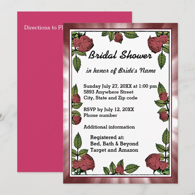 Frame and Red Roses Bridal Shower Invitation (Front/Back)
