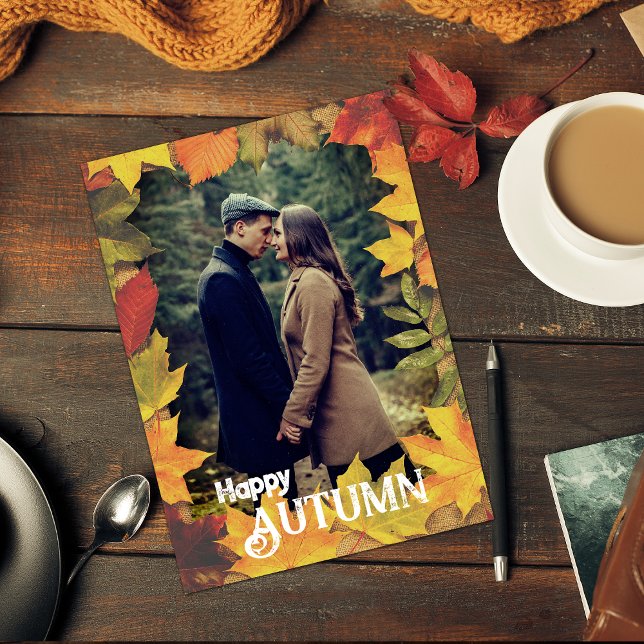 Frame autumn leaves autumn photo Holiday Card (Creator Uploaded)