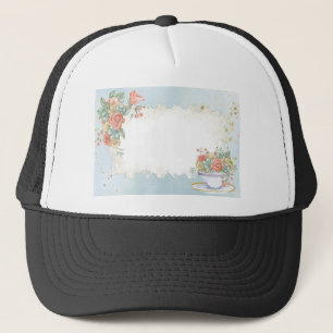 Frame Background Romantic Card Tea Cup Floral Trucker Hat