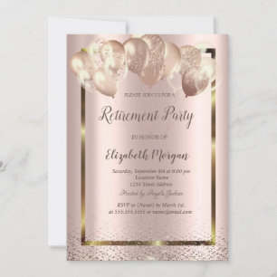 Frame Confetti Balloons Rose Gold Retirement Invitation