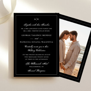 Frame Elegant Monogram Black Photo Back Wedding Invitation