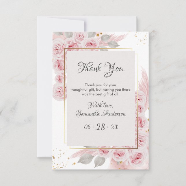 Frame Fancy Elegant Pastel Pink Floral Birthday Thank You Card (Front)