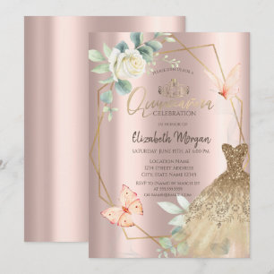 Frame Flower Butterflies Dress Rose Gold  Invitation