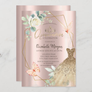 Frame Flower Butterflies Dress Rose Gold  Invitation