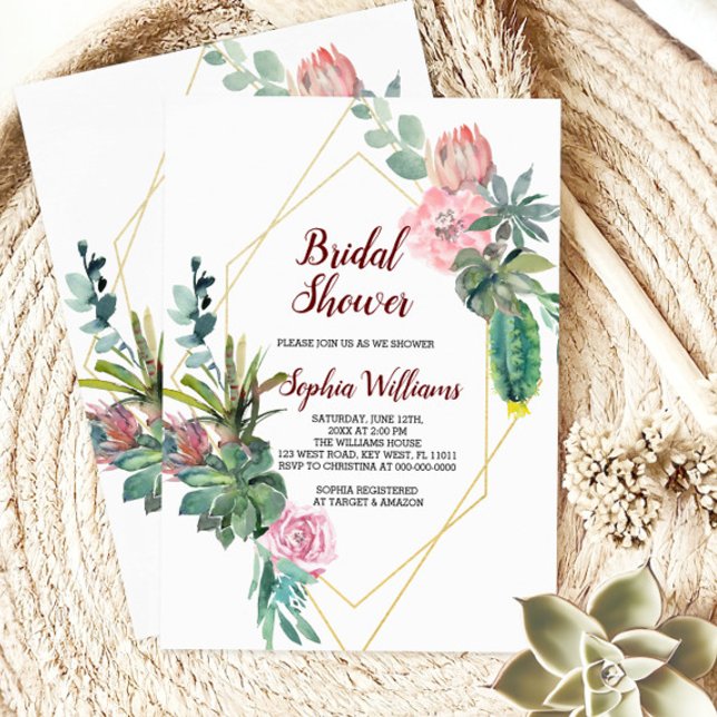 Frame Gold  Boho Cactus Bridal Shower Invitation (Creator Uploaded)