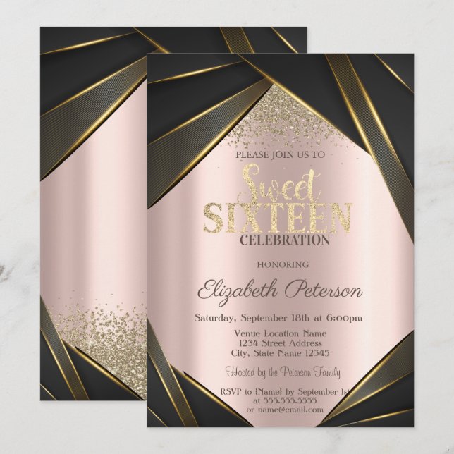 Frame Gold Diamonds Rose Gold  Sweet 16  Invitation (Front/Back)