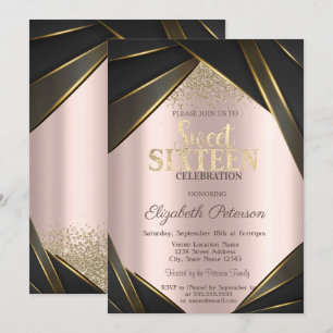 Frame Gold Diamonds Rose Gold Sweet 16 Invitation