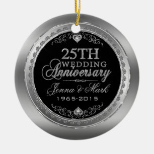 Frame & Hearts 25th Wedding Anniversary Ceramic Tree Decoration