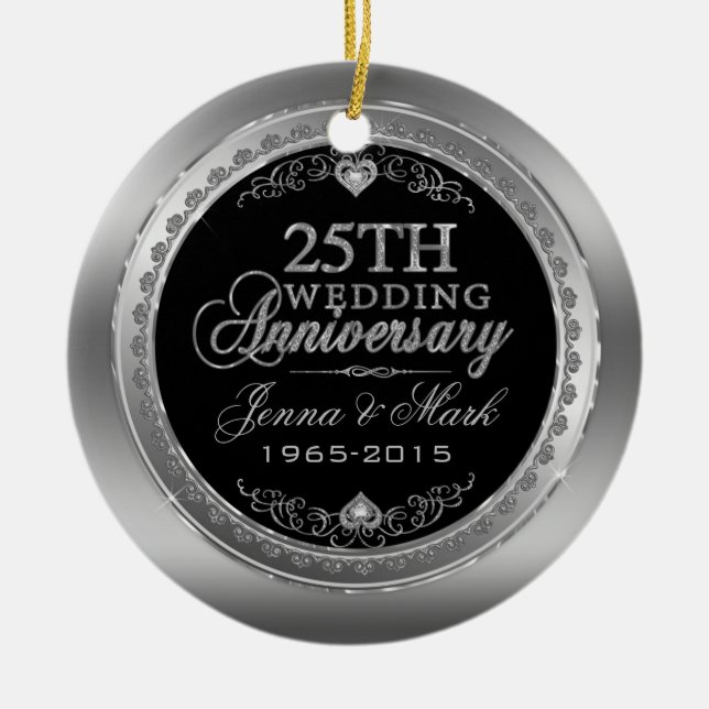 Frame & Hearts 25th Wedding Anniversary Ceramic Tree Decoration (Front)