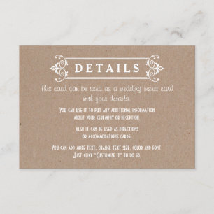 Frame kraft cardboard paper wedding details insert