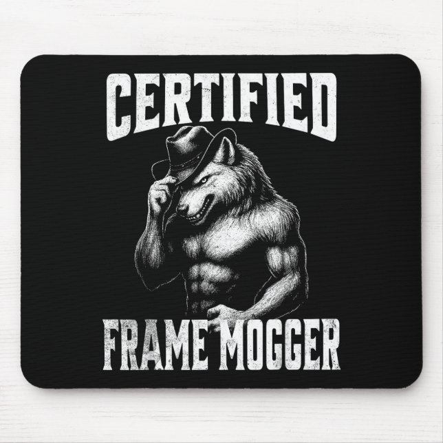 Frame mogging - funny cringe alpha wolf  mouse mat (Front)