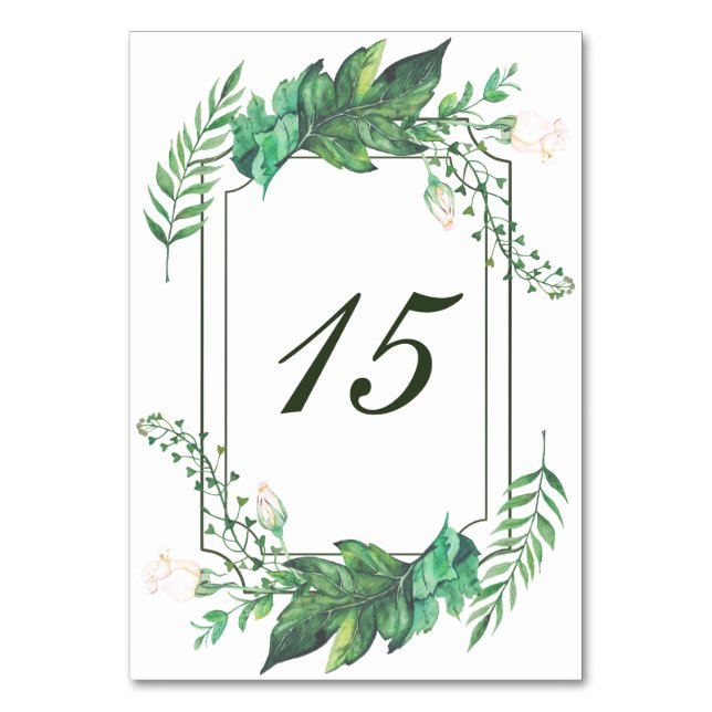 Frame Nature Green Floral Wedding Table Card (Back)