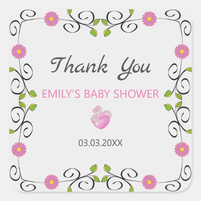 Frame of Flowers and Leaves Square Sticker (Front)