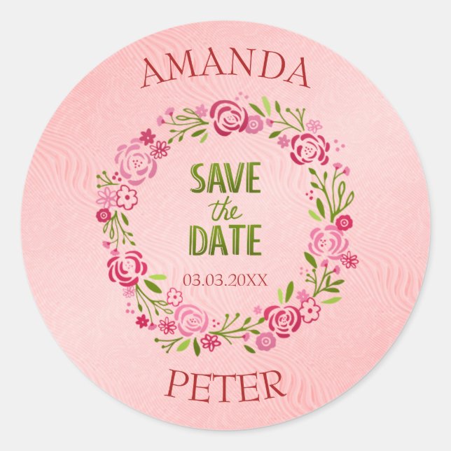 Frame of Pink Flowers Classic Round Sticker (Front)