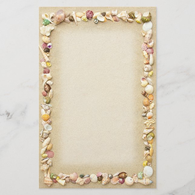Frame of Seashells and Beach Sand Stationery (Front)
