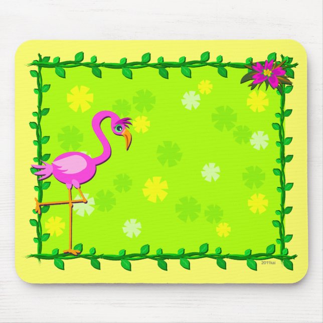 Frame of Tropical Plants and Flamingo Mouse Mat (Front)