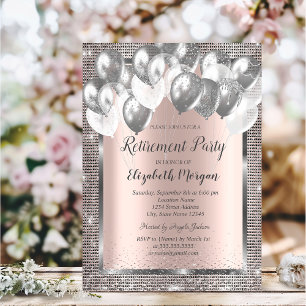 Frame Sequins Balloons Rose Gold Retirement Invitation