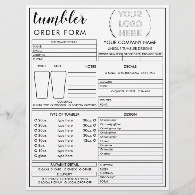 Frame Tumbler Mug Cup Order Form Flyer (Front)