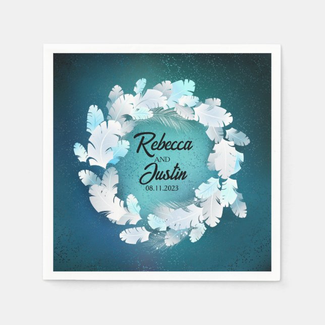 Frame White Feathers Floral Modern Boho Napkin (Front)