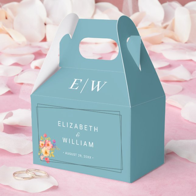  Frame with Roses, Wedding style on retro blue Favour Box (Wedding)