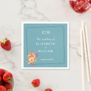  Frame with Roses, Wedding style on retro blue Napkin
