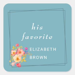  Frame with Roses, Wedding style on retro blue Square Sticker