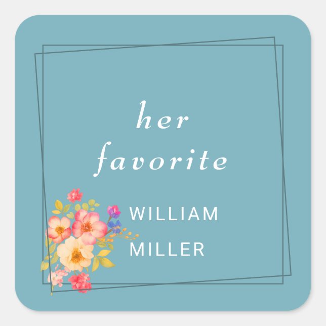  Frame with Roses, Wedding style on retro blue Square Sticker (Front)