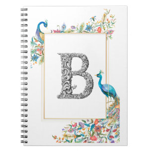 Frame with watercolor peacocks and flowers - B Notebook