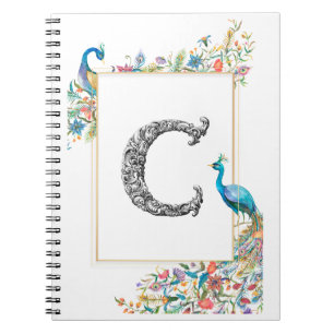 Frame with watercolor peacocks and flowers - C Notebook
