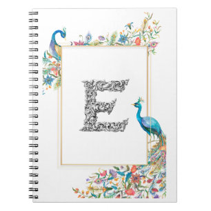 Frame with watercolor peacocks and flowers - E Notebook
