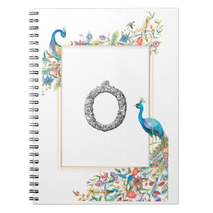 Frame with watercolor peacocks and flowers - O Notebook